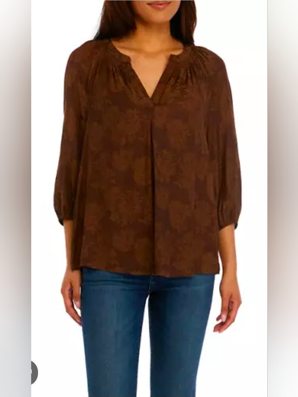 crown & ivy Brown Floral Peasant VβNeck Blouse